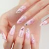 JP3753-Pink Starlet Reusable Press On Nails: Sweet Sparkle French Tips​​ Short Almond Nails with Glitter Stars & Rhinestones – Salon Glam Without Appointment