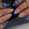 JP3538-Bohemian Rhapsody Almond Nails | Ceramic Blue Hearts & Tribal French Tips | Waterproof Festival-Ready Press Ons​​  ​​Subtitle:​​ Salon-Grade Artisan Nails That Survive Desert Sunsets & Ocean Depths