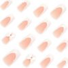 JP3890-Matte French Press On Nails | 3D Flower & Bow French Tips Reusable Mid-Length Square Nails - Waterproof Artisan Details