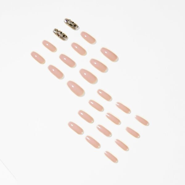 JP1356-✨ Nude Pink Paradise: Extra Long T-Shape Press-Ons - ​​Full Crystal Luxury​​ | Waterproof & Reusable