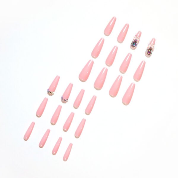 JP1309-Be the Belle of Every Ball: Extra Long Reusable T-Shape Press-Ons - Full Glam French Tip w/ Diamonds & 3D Bow