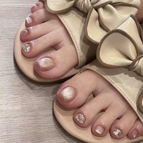 JP3702-Galactic Cat Eye Toenails | Mirror-Glitter Press On Pedicure Reusable Poolside Sparkle - 10-Second Salon Flash