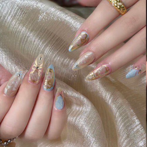 JP3918-Secret Garden Almonds: Monet-Style Press-Ons | Paint Your Passion, Skip Salon Chains ​​Tired of Salon Predictability? Wear Art Gallery Elegance.​