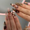 JP3647-Midnight Muse Almond Nails: Reusable Press-Ons with Gothic Florals & Tortoiseshell Alchemy​