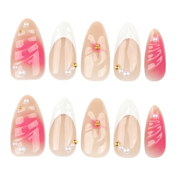 O1CN014KPTNM2NGHzbV1wBQ_!!4234819935-0-cib JP4022-Blush Bloom Elegance: Soft French Press Ons with 3D Flowers & Pearls