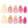 JP3902-Luxury French Medium Square Press On Nails - Reusable Pink Floral Manicure Set | Easy Fake Nails Salon Alternative