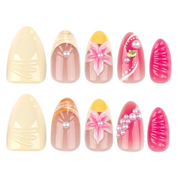 JP3902-Luxury French Medium Square Press On Nails - Reusable Pink Floral Manicure Set | Easy Fake Nails Salon Alternative