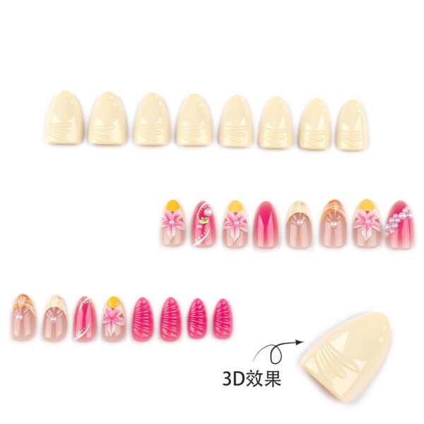 JP3902-Luxury French Medium Square Press On Nails - Reusable Pink Floral Manicure Set | Easy Fake Nails Salon Alternative