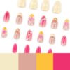 JP3902-Luxury French Medium Square Press On Nails - Reusable Pink Floral Manicure Set | Easy Fake Nails Salon Alternative