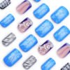 JP3507-Dive into Ocean Luxury: Reusable Wave French Tips with Shimmering Stars (Salon-Worthy & Waterproof!)