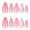 JP3986-​​Salon-Quality French Medium Square Press On Nails | Reusable 3D Pink Floral Fake Nails | Waterproof Falsies Nail Kit​
