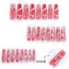 JP3544-Winter’s Muse: Statement French Press-On Nails in Crimson Ombré & Silver Art Deco Stripe