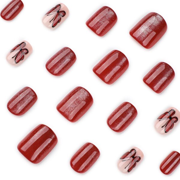 O1CN017qQZWM2NGHzbvuHkz_!!4234819935-0-cib JP3951-Bold Red Cat Eye French Press Ons with Sparkle Butterfly | Instant Short Square Glam