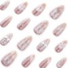 JP3857-Designer Short Almond Press On Nails | Reusable Bridal Style Falsies | 3D Bow & Floral Waterproof Manicure​