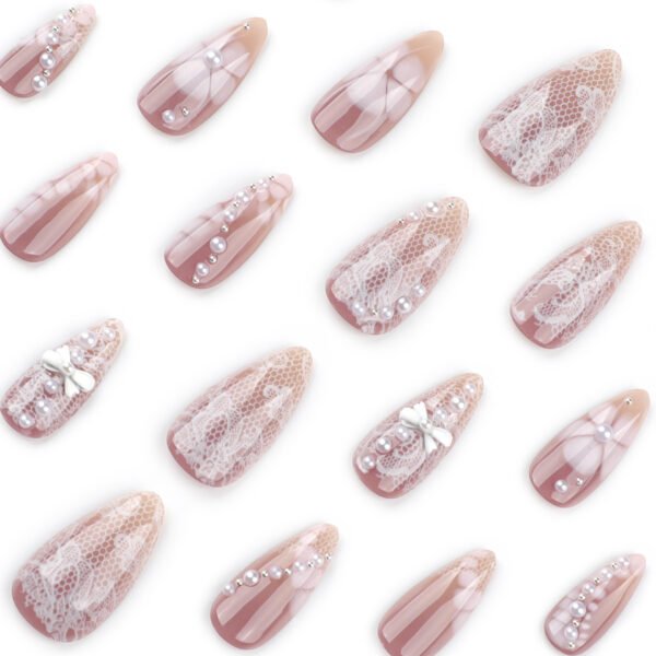 O1CN0182uoDX2NGHzhrVDjg_!!4234819935-0-cib JP3857-Designer Short Almond Press On Nails | Reusable Bridal Style Falsies | 3D Bow & Floral Waterproof Manicure