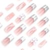 JP3429-Instant Sweet Elegance: 3D Bow French Press-On Nails w/Silver Tips (Pink Perfection!) 🎀💗