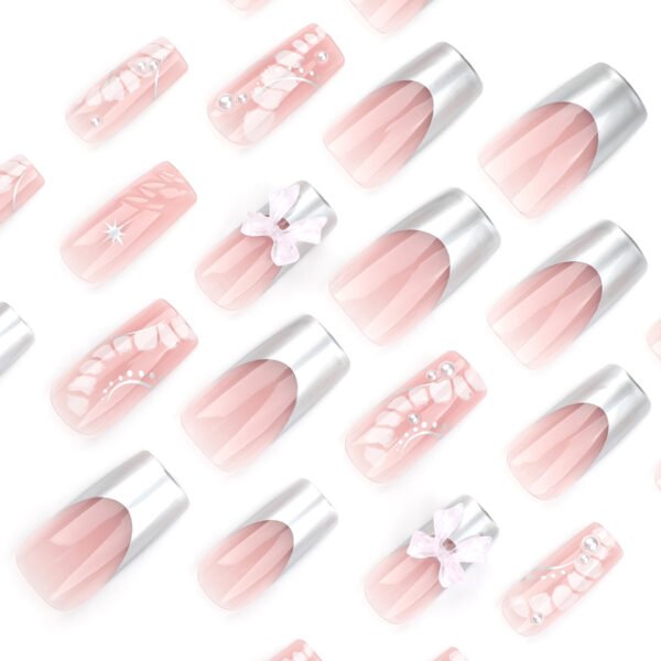 O1CN018Tbmfu2NGHtyFbc3B_!!4234819935-0-cib JP3429-Instant Sweet Elegance: 3D Bow French Press-On Nails w/Silver Tips (Pink Perfection!) 🎀💗