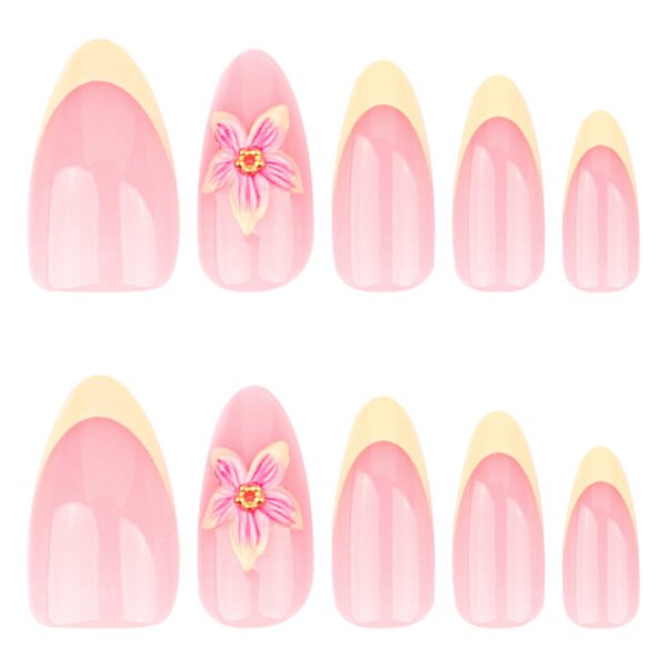 GD59-​​Designer French Almond Press On Nails with Real 3D Daffodil Designs | Reusable Waterproof Falsies Kit | Salon-Quality Manicure Alternative​