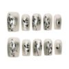 SP170-Eternal Bamboo: Reusable Cat Eye French Press-Ons with Hand-Painted Leaf Art