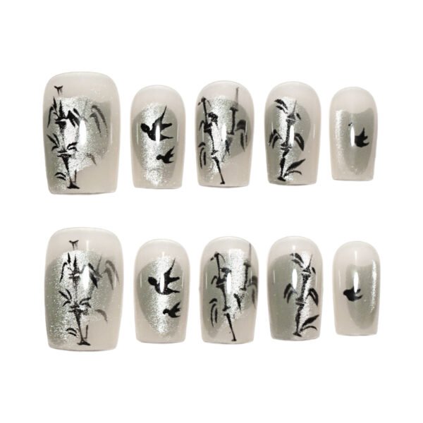 O1CN019ULXTR2NGHurmXIx7_!!4234819935-0-cib SP170-Eternal Bamboo: Reusable Cat Eye French Press-Ons with Hand-Painted Leaf Art