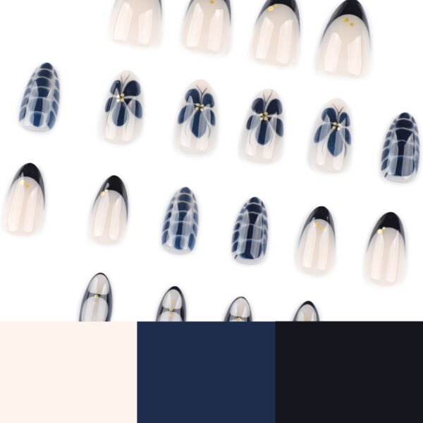 JP4046-Vintage Cameo French Press Ons | Floral Wash & Pearl Accents - Short Almond Nails​