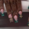 JP3521-Opulent French Press On Nails: Emerald Haze & Gothic Gold Crosses for Effortless Drama
