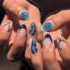 JP4033-Serene Blue Water Marble French Press Ons | Effortless Almond Nails