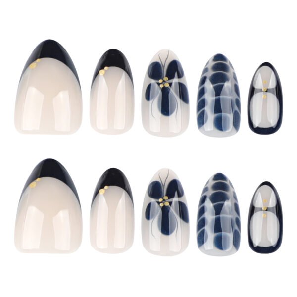 JP4046-Vintage Cameo French Press Ons | Floral Wash & Pearl Accents - Short Almond Nails​