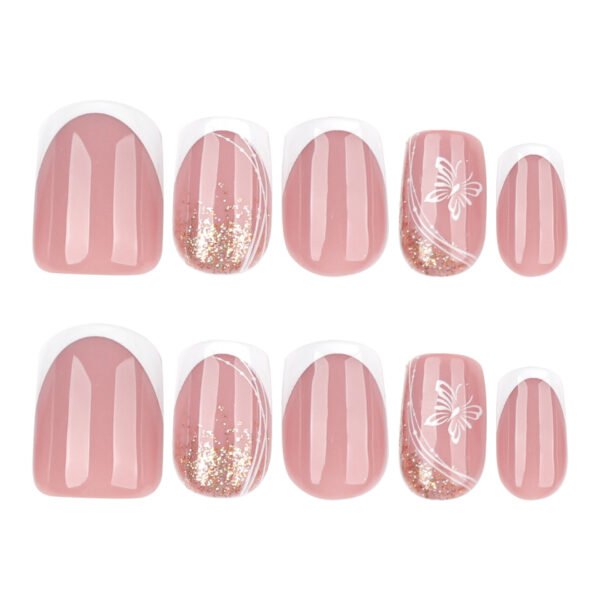 O1CN019nGBvu2NGHzbPfoWy_!!4234819935-0-cib JP3923-Elegant Short Square Press On Nails | French White Tip Design with Gold Glitter Butterflies | Reusable Waterproof Salon Falsies