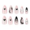 JP3564-Gothic Romance Press Ons: Black Ombré, Hearts & Chrome Crosses ​​*Rebel Elegance - Reusable, Waterproof & Effortlessly Removable​​*