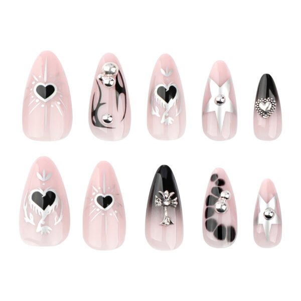 O1CN019yNkgH2NGHv62E0cc_!!4234819935-0-cib JP3564-Gothic Romance Press Ons: Black Ombré, Hearts & Chrome Crosses *Rebel Elegance - Reusable, Waterproof & Effortlessly Removable*
