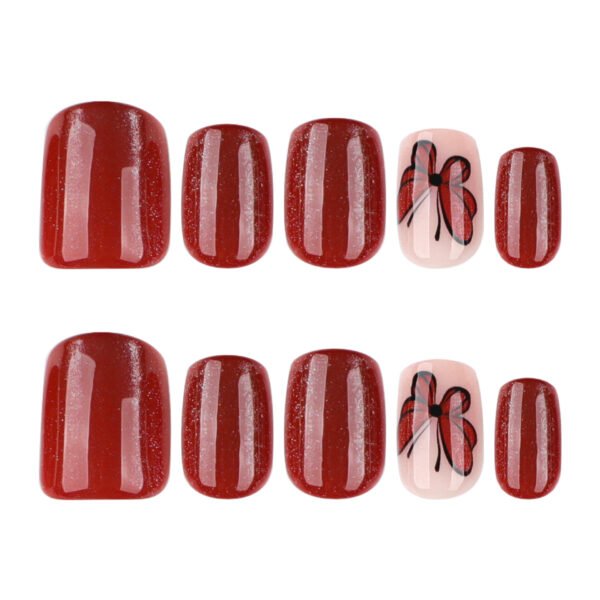 O1CN01AHqcJa2NGHzVPh2UK_!!4234819935-0-cib JP3951-Bold Red Cat Eye French Press Ons with Sparkle Butterfly | Instant Short Square Glam