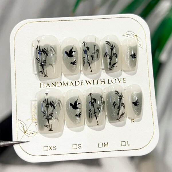 O1CN01AwLSIK2NGHuyykrJK_!!4234819935-0-cib SP170-Eternal Bamboo: Reusable Cat Eye French Press-Ons with Hand-Painted Leaf Art