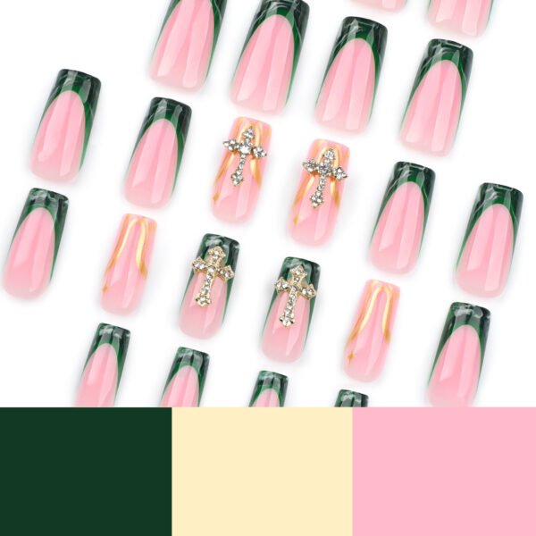 O1CN01AwO5Wt2NGHuakQnPR_!!4234819935-0-cib JP3521-Opulent French Press On Nails: Emerald Haze & Gothic Gold Crosses for Effortless Drama