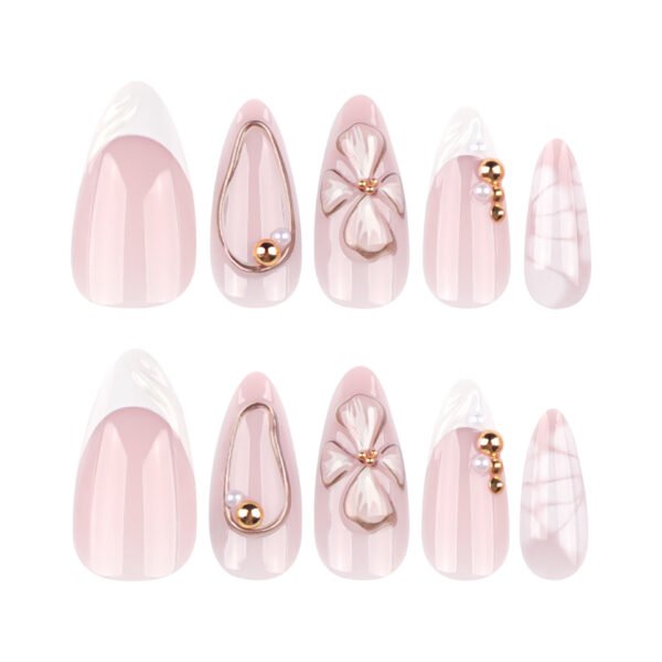 JP4053-Elevate Every Day: Reusable French Nail Perfection with Blooming Charm