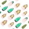 JP3477-Slice of Paradise: Tropical French Almond Press-On Nails with 3D Blooms (Jade Green, 30-Piece Set) ✨🌺