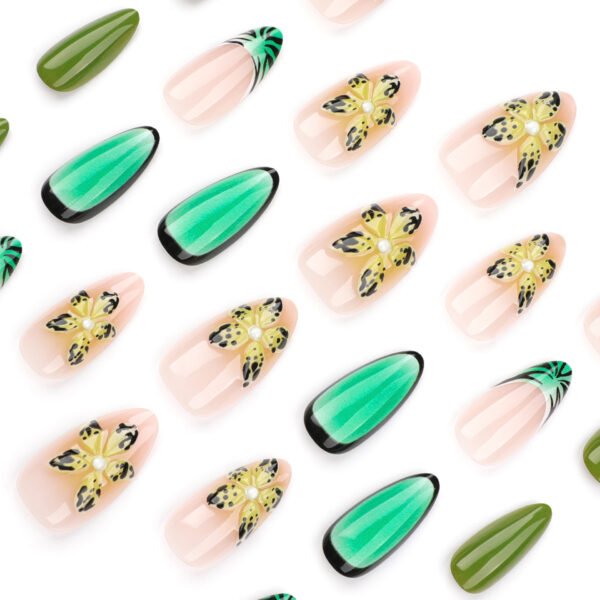 O1CN01BppCUR2NGHtv62str_!!4234819935-0-cib JP3477-Slice of Paradise: Tropical French Almond Press-On Nails with 3D Blooms (Jade Green, 30-Piece Set) ✨🌺