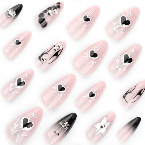 O1CN01BrI8Vx2NGHv8bW6as_!!4234819935-0-cib JP3564-Gothic Romance Press Ons: Black Ombré, Hearts & Chrome Crosses *Rebel Elegance - Reusable, Waterproof & Effortlessly Removable*