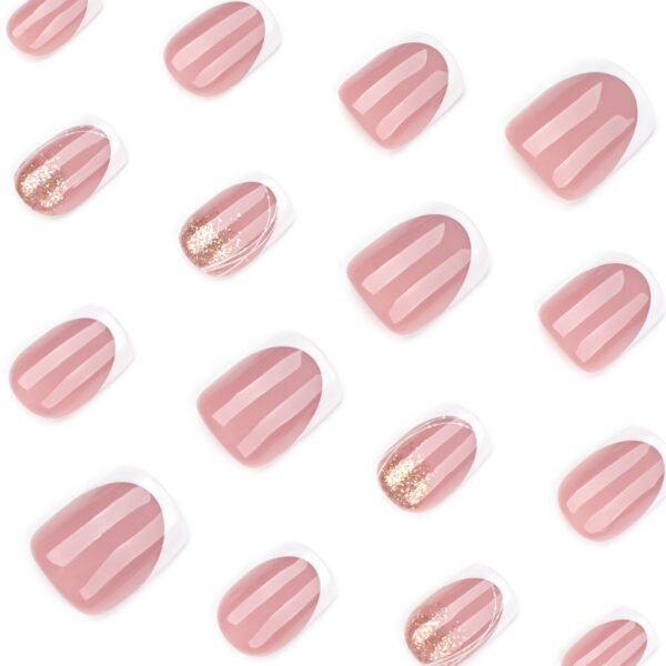 O1CN01CRUi8x2NGHzVPSGmI_!!4234819935-0-cib JP3923-Elegant Short Square Press On Nails | French White Tip Design with Gold Glitter Butterflies | Reusable Waterproof Salon Falsies