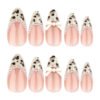 JP4057-Designer French Almond Press On Nails with Leopard Print & Pearl Accents | Reusable 3D Bow Falsies Kit | Waterproof Salon-Grade Manicure​