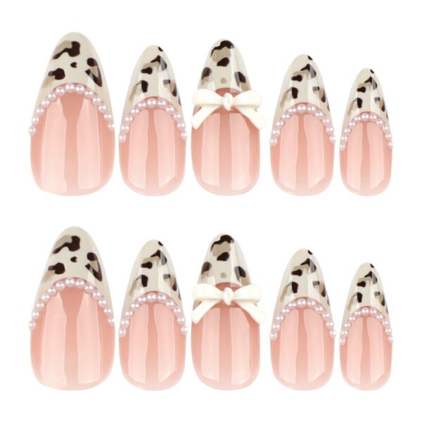 O1CN01CWQWW72NGHzioDerE_!!4234819935-0-cib JP4057-Designer French Almond Press On Nails with Leopard Print & Pearl Accents | Reusable 3D Bow Falsies Kit | Waterproof Salon-Grade Manicure