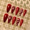JP3461-Instant Holiday Glam: Christmas Press-On Nails w/ Candy Stripes & Snowflakes (Reusable & Salon-Quality!)