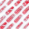 JP3544-Winter’s Muse: Statement French Press-On Nails in Crimson Ombré & Silver Art Deco Stripe