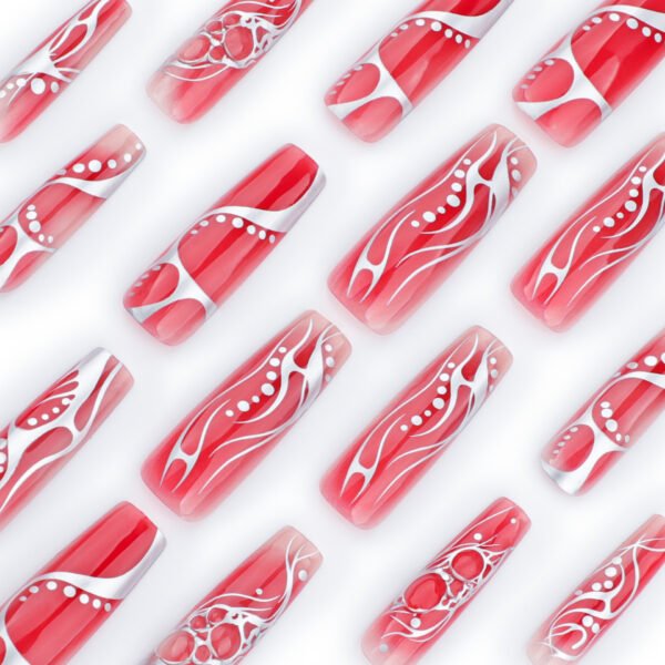 O1CN01Ff6jgg2NGHv1jemtP_!!4234819935-0-cib JP3544-Winter’s Muse: Statement French Press-On Nails in Crimson Ombré & Silver Art Deco Stripe
