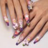 JP2797-Kawaii Charm Burst: Colorful Animal Print French Tips with 3D Bunny Hearts ✨