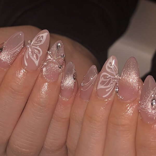 O1CN01J62yLk2NGHzjXKk65_!!4234819935-0-cib JP3879-Luxury Sheer Ballet Short Press On Nails | Salon-Quality Cat Eye Butterfly Designs | Reusable Glitter Nail Art Kit