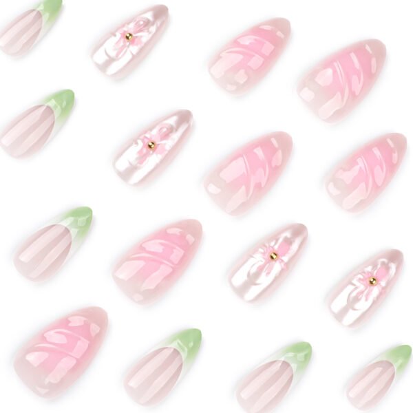O1CN01JGopvs2NGHy66BouZ_!!4234819935-0-cib JP3846-Luxury Mint French Almond Press On Nails with Real 3D Botanicals | Crystal Accent Reusable Falsies Kit | Waterproof Salon-Grade Manicure Alternative