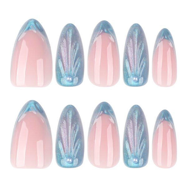JP3904-Liquid Ribbon Nails: French Tips with 3D Waves & Cat Eye Shine
