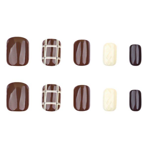 JP3623-Embrace Cozy Elegance: Deep Brown Plaid French Press On Nails for Fall 🍂✨