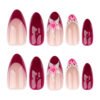 JL0666-​Luxury Bordeaux French Almond Press On Nails | 3D Velvet Rose Designs | Reusable Waterproof False Nail Kit​